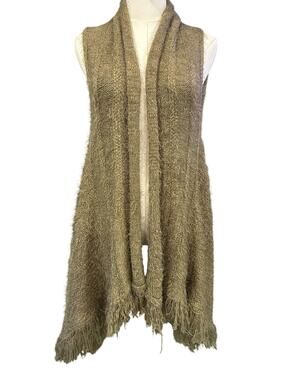 Donna Diosa Sweater Vest Open Top Boho One Size 70s Hippie Olive Green Fringe